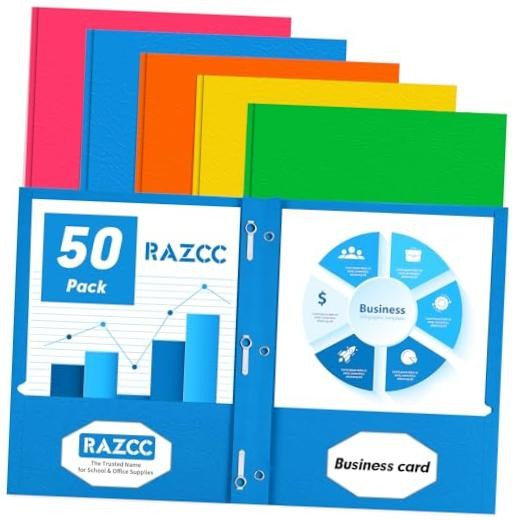 Two Pocket Folders,  50 Pack Two Pocket Folders with Assorted 5 Light Colors
