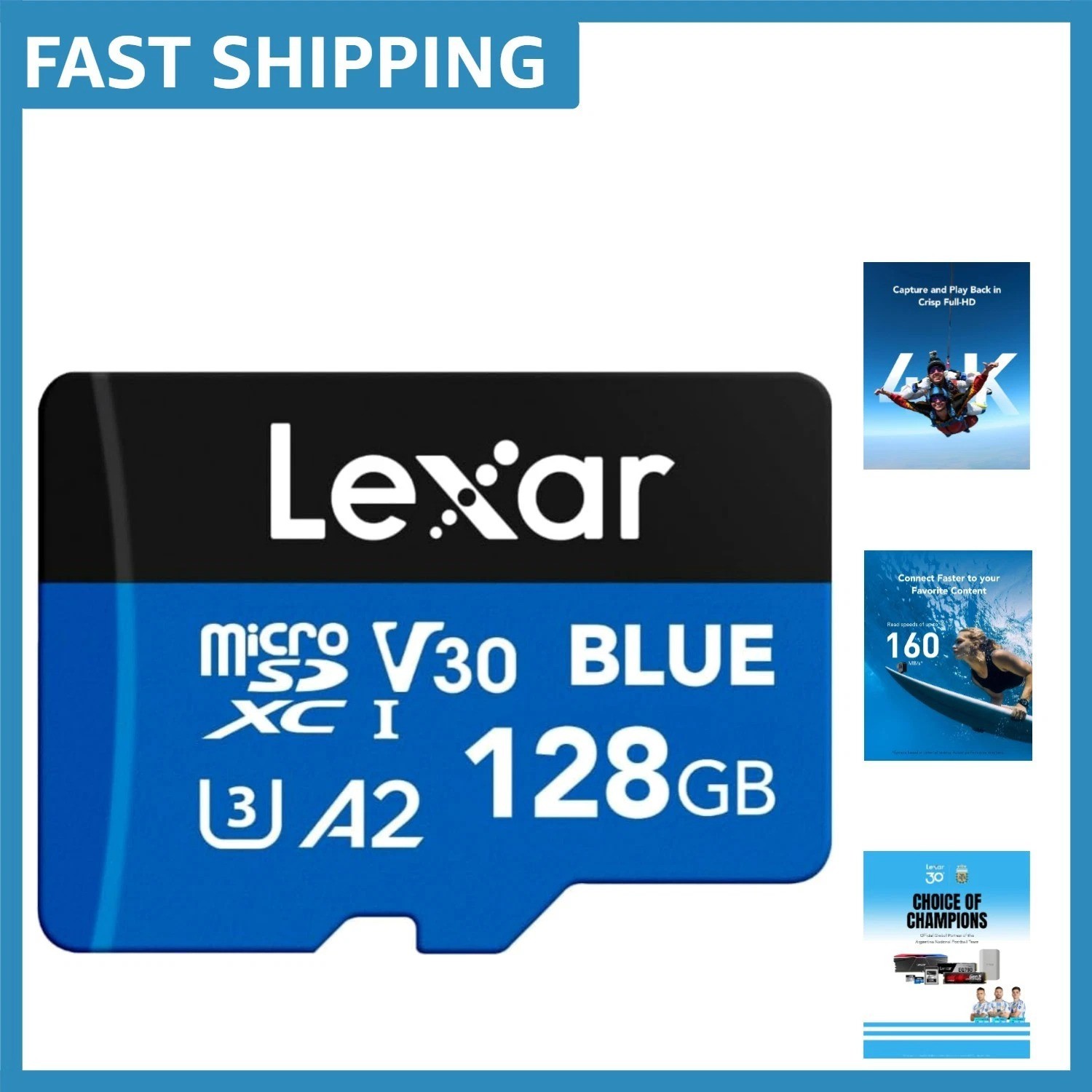 Durable 128GB Blue MicroSD Card – 160MB/s, Built to Withstand Harsh Conditions