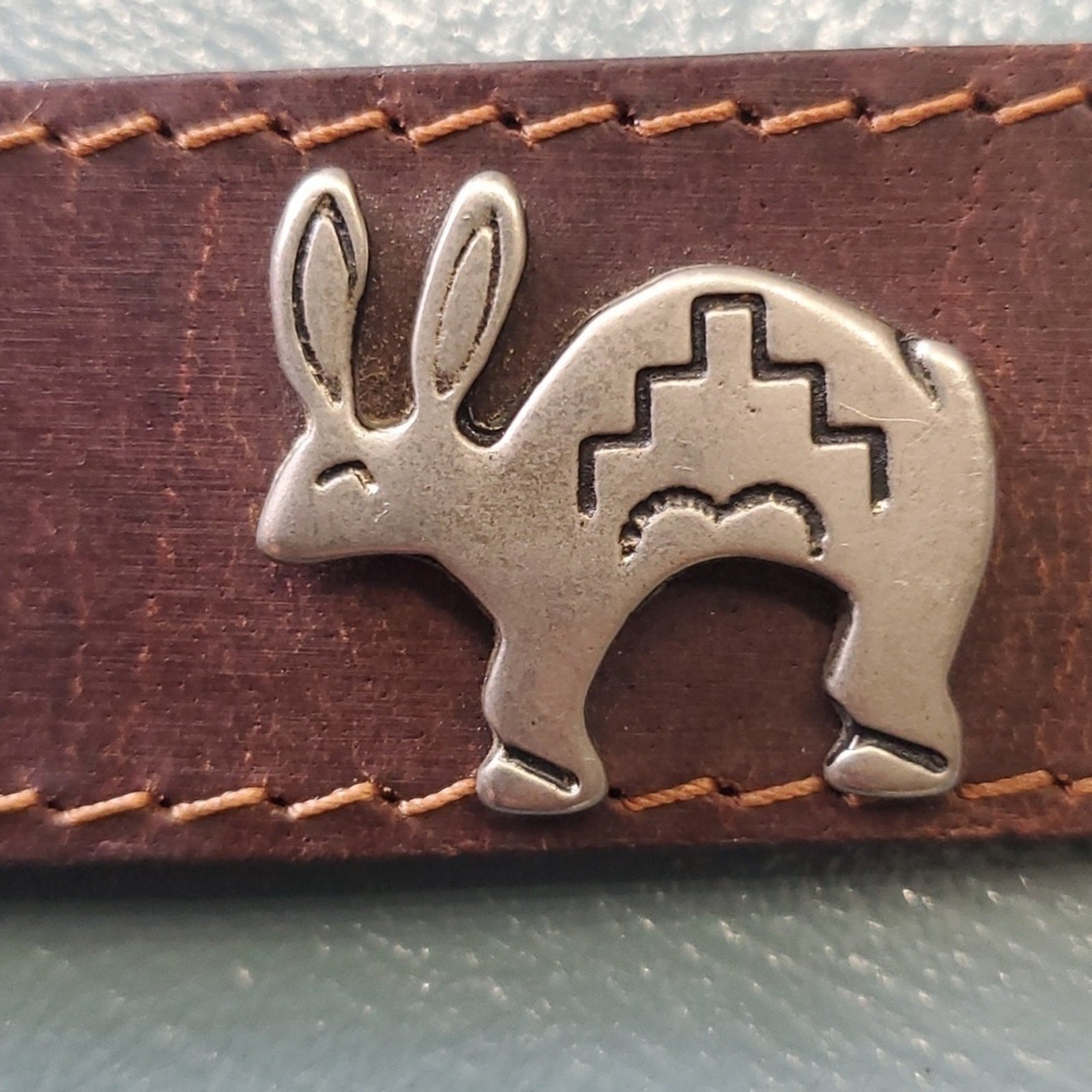 Sunbelt, genuine leather. Medium belt. Southwestern Sty. Silver animals.