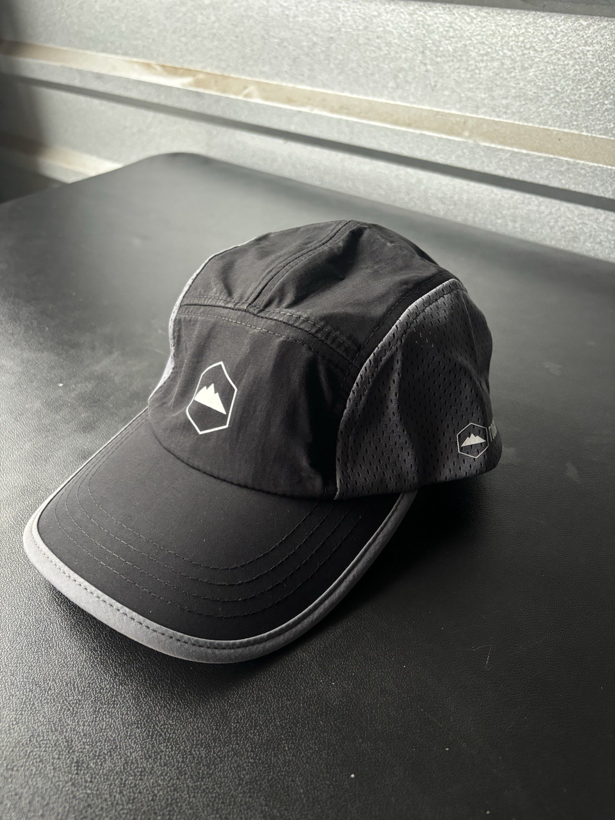 Tough Headwear 5 Panel Running Hat Black Gray Polyester Performance Outdoor