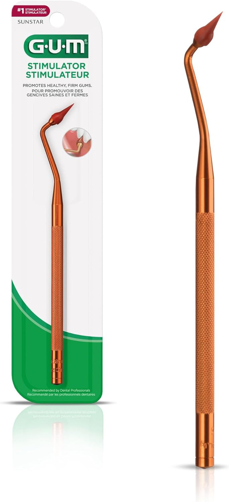 GUM Stimulator Permanent Handle with Rubber Tip, Precision Control, Massages