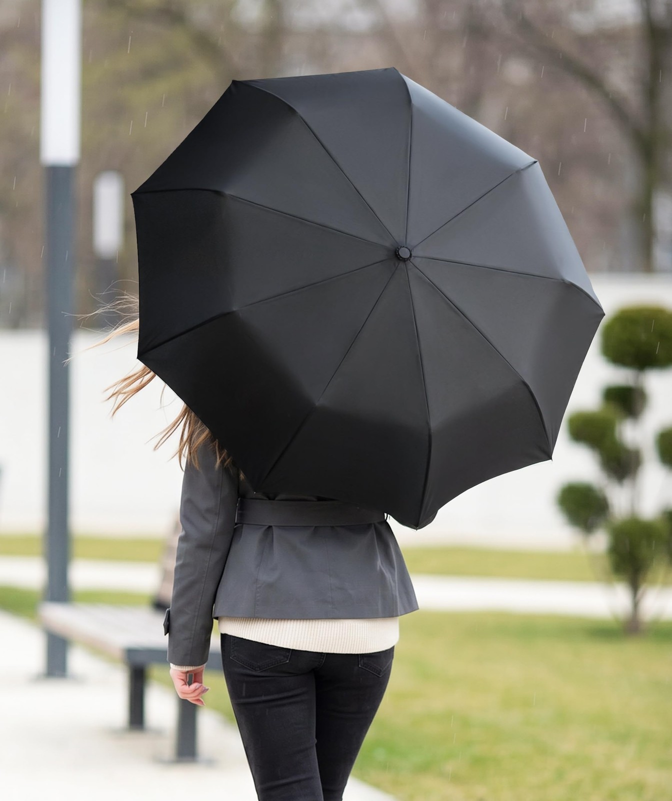Rain-Mate Windproof Compact Umbrellas for Rain - Strong Compact, A.Black