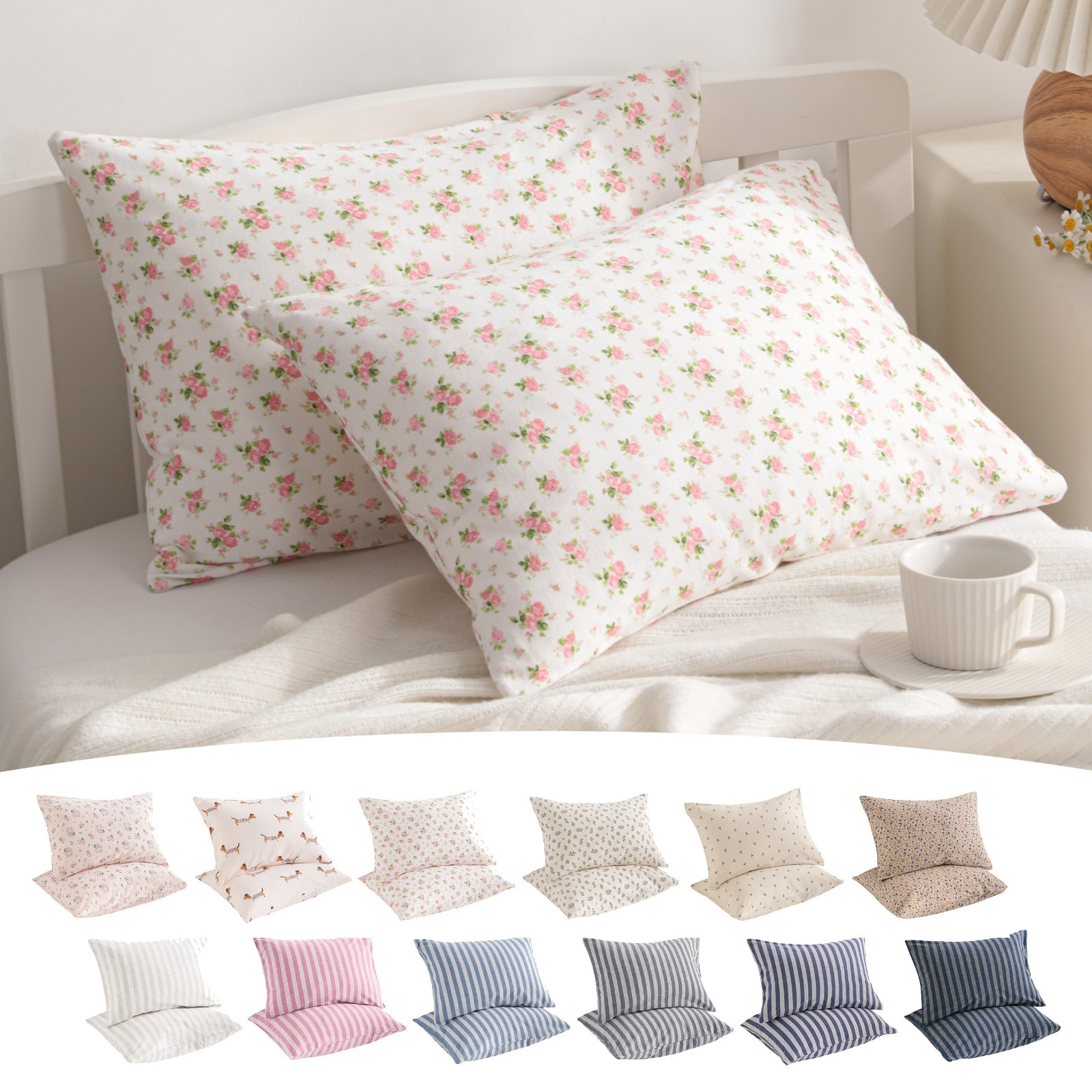 2-Piece Cotton Jersey Toddler Pillowcases, 13 x 18 In, for Sleeping or Travel