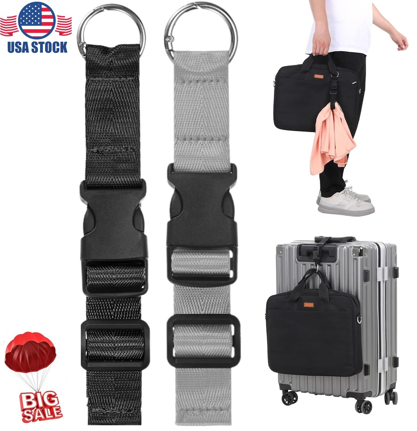 2×Add a Bag Luggage Straps Adjustable Suitcase Belts Anti-theft Jacket Holder US