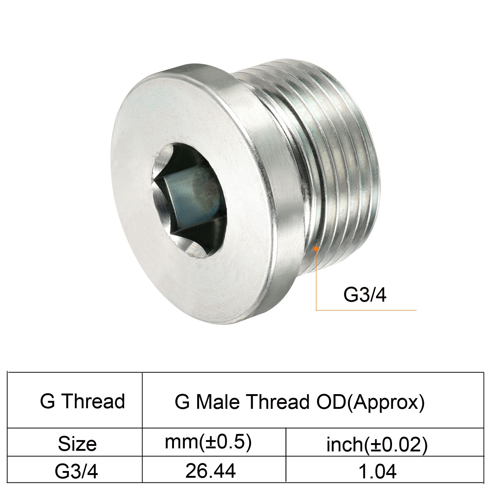 G3/4 Hex Head Pipe Fitting Plug, Male Thread 45# Steel Plug