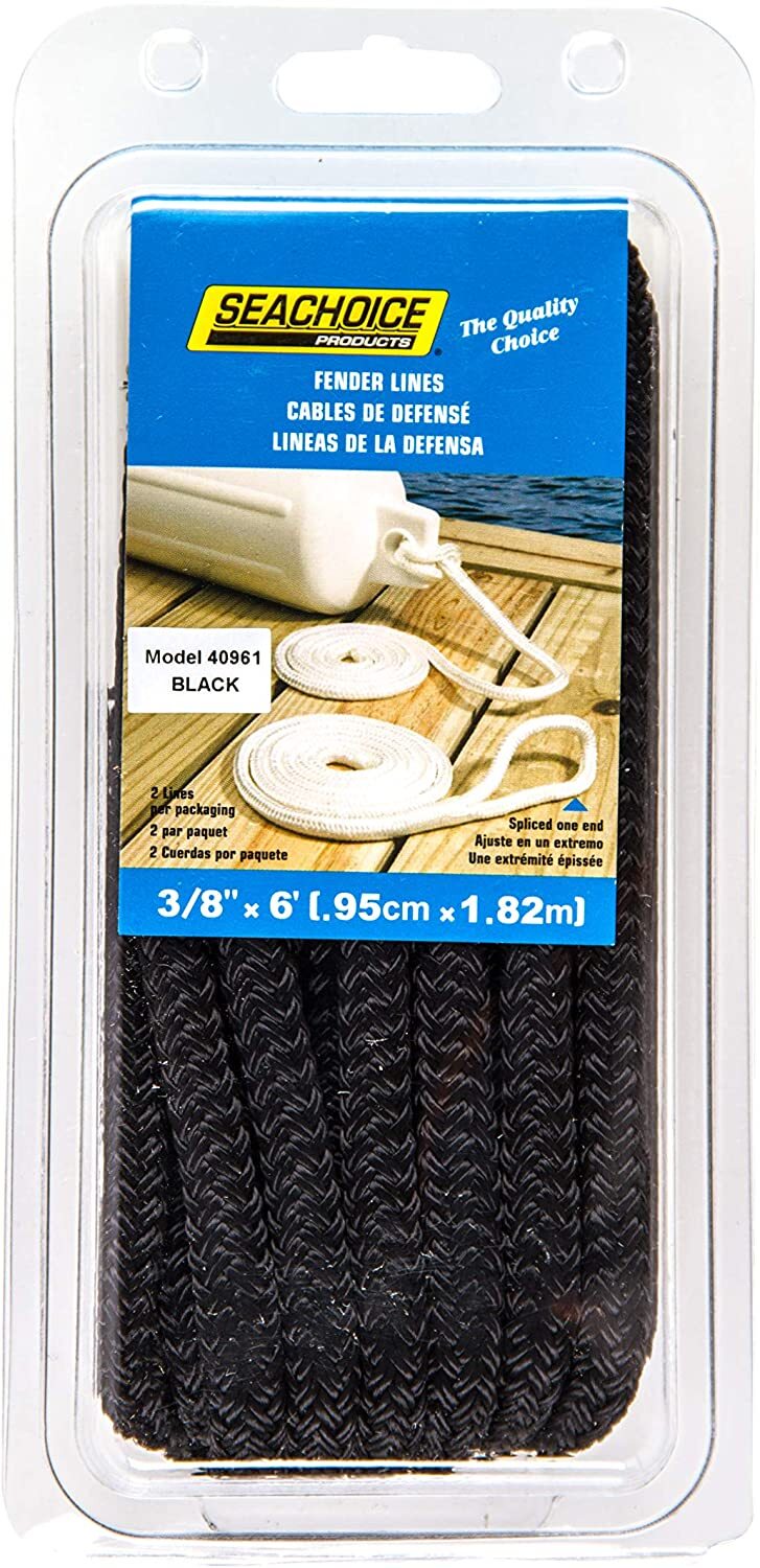 SEACHOICE FENDER LINE Pair Of 3/8" x 6' BLACK DOUBLE BRAIDED Nylon Rope (40961)