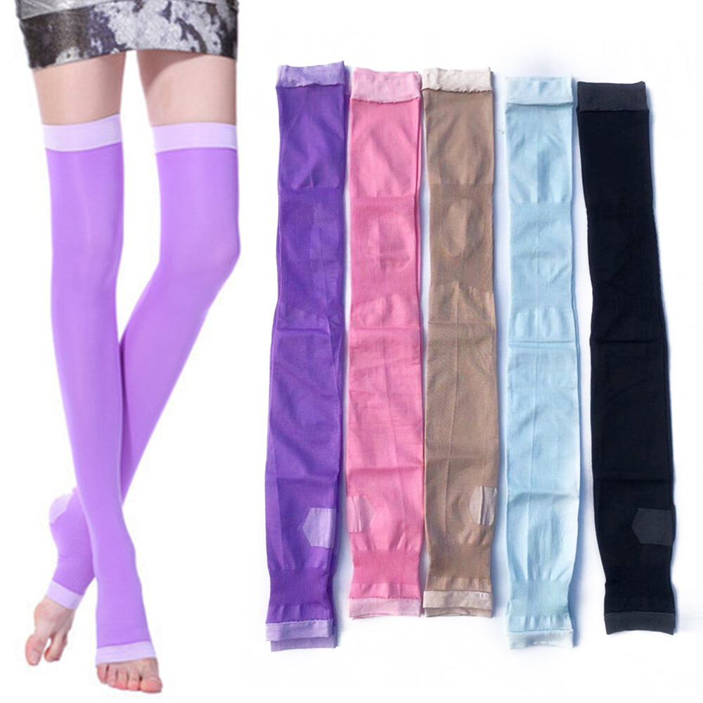Women Open Toe Stockings Compression Knee-High Stockings Solid Stretch Fashion