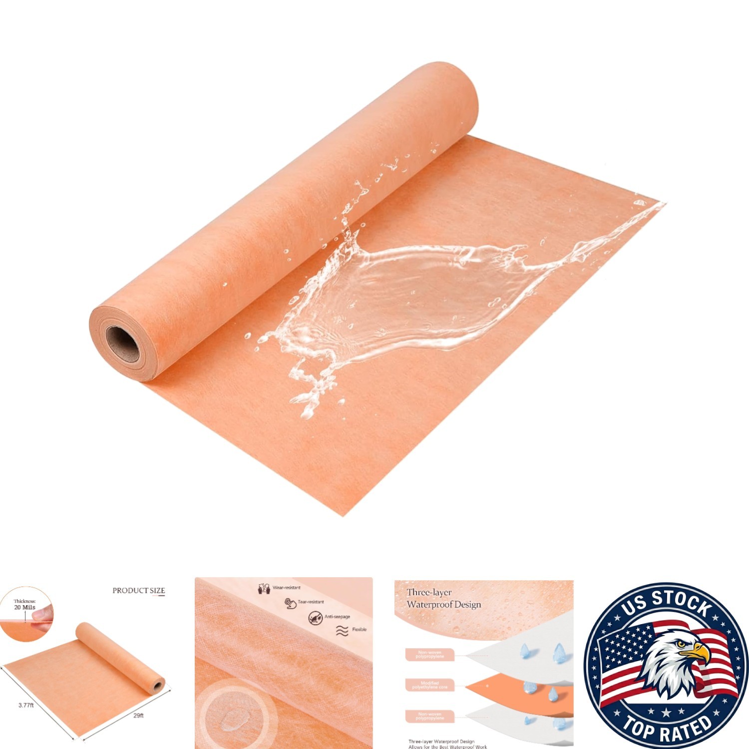 Versatile Waterproof Membrane for Bathroom Floors & Shower Walls - 3.77ft x 29ft