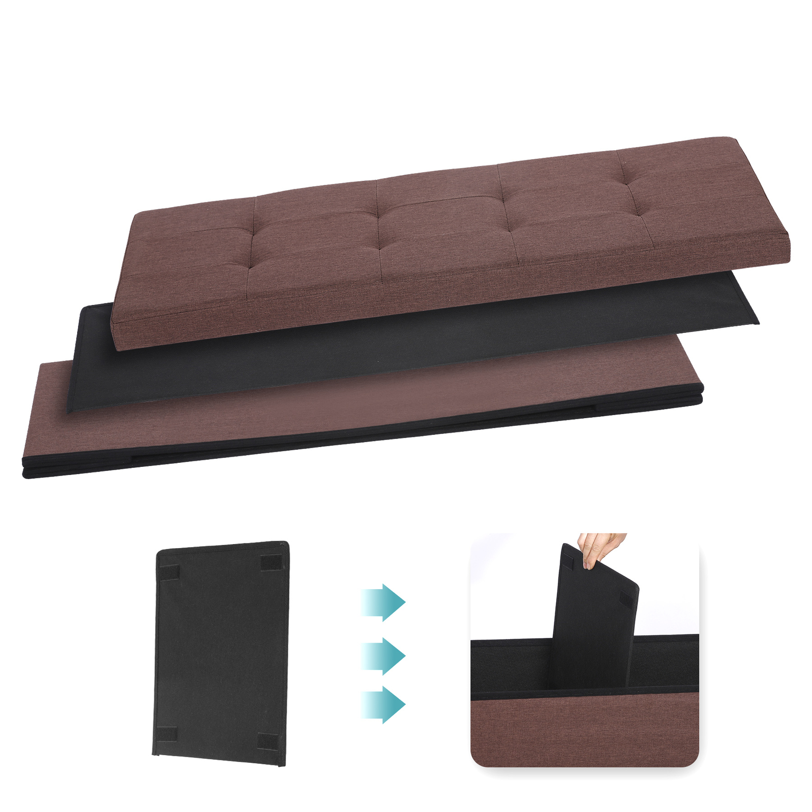 Brown Foldable Storage Ottoman Bench Storage Stools Footrest Spacious Organizer