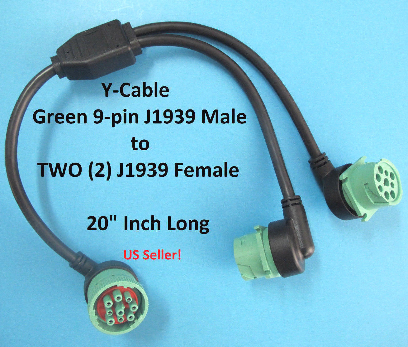 9 Pin Green J1939 Type II Y Cable Heavy Duty Commercial 1 Male to 2 Female - New