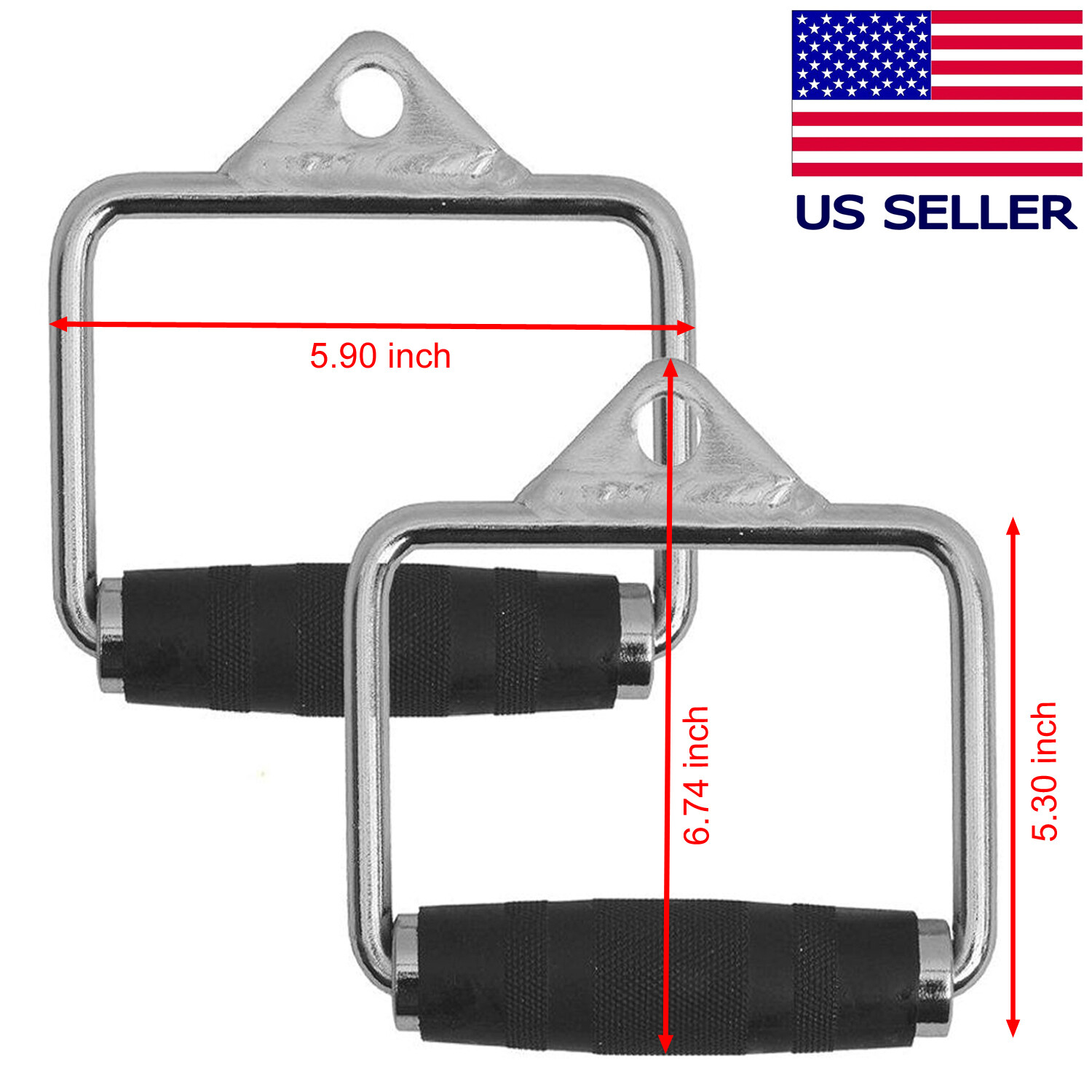 2X Cable Handle Attachments Machine Workout D-Handle Stirrup 1 Pair Rubber Grips