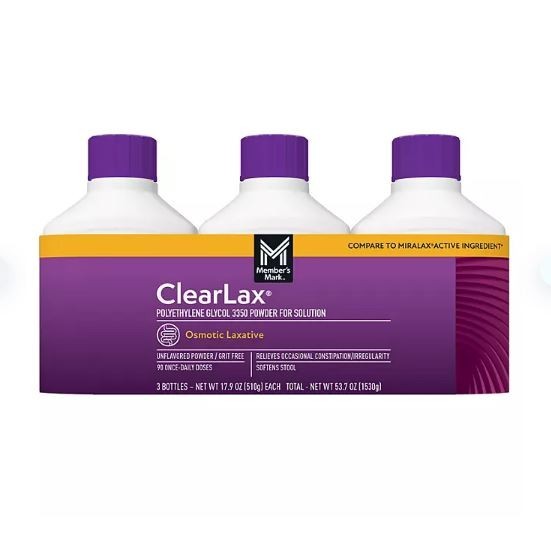 Member's Mark ClearLAX Polyethylene Glycol 3350 Powder, 17.9 oz., 3 pk