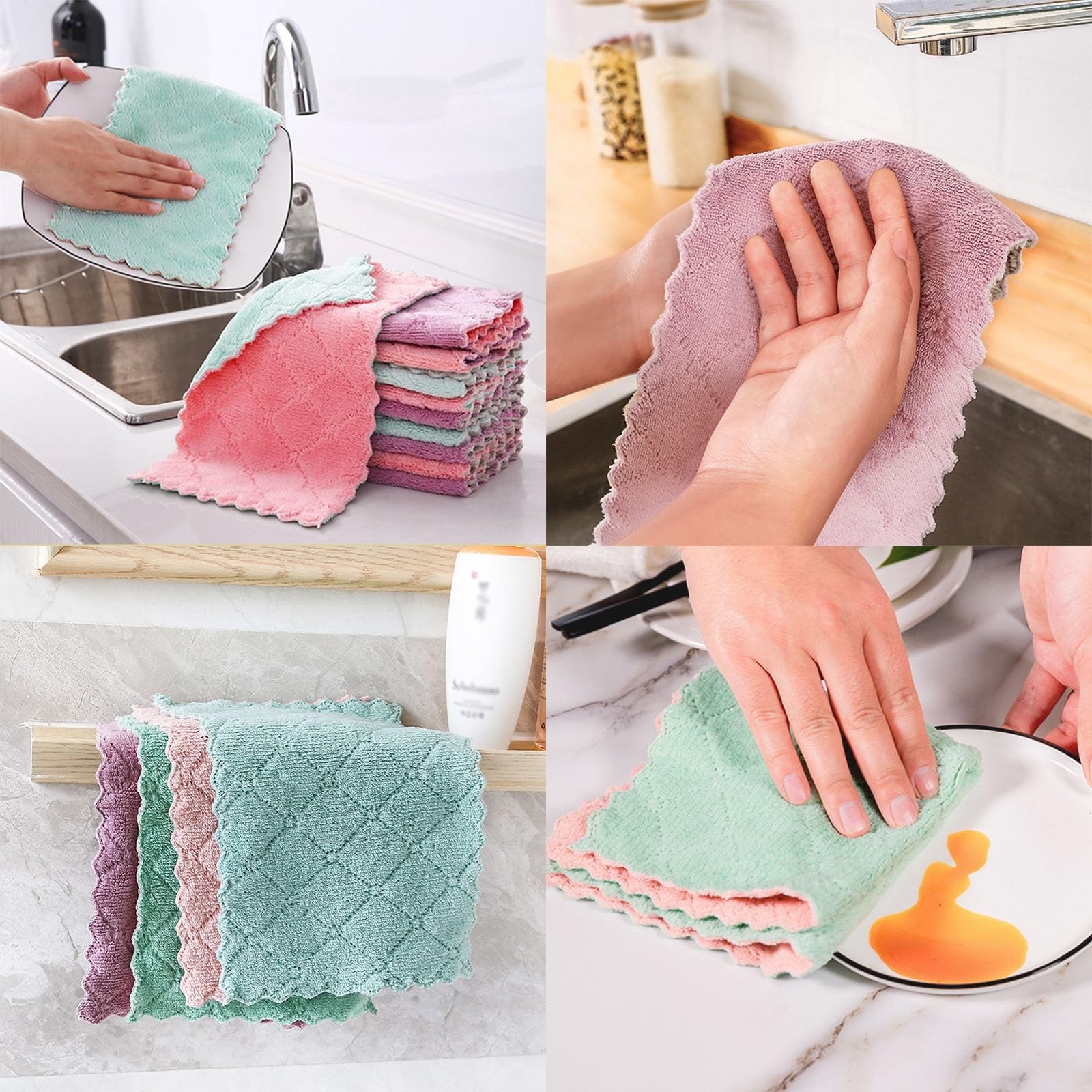 Reusable Microfiber Kitchen Cleaning Cloths – Super Absorbent, Quick-Dryin