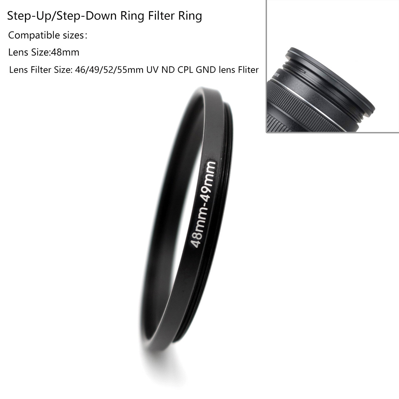 48-46/49/52/55mm Step-Up/Step-Down Ring Filter Ring UV/ND/CPL GND Lens Filter