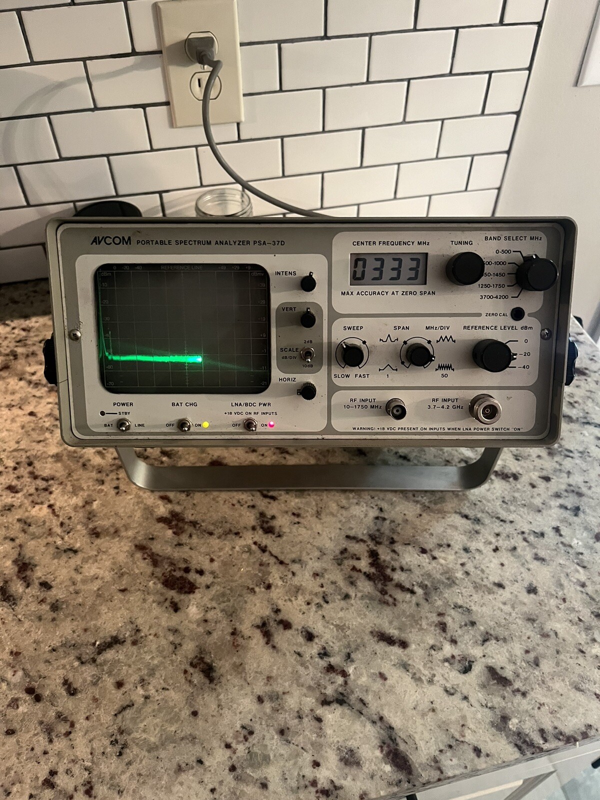 Avcom PSA-37D Portable 1 MHz to 4.2 GHz Spectrum Analyzer Powers On