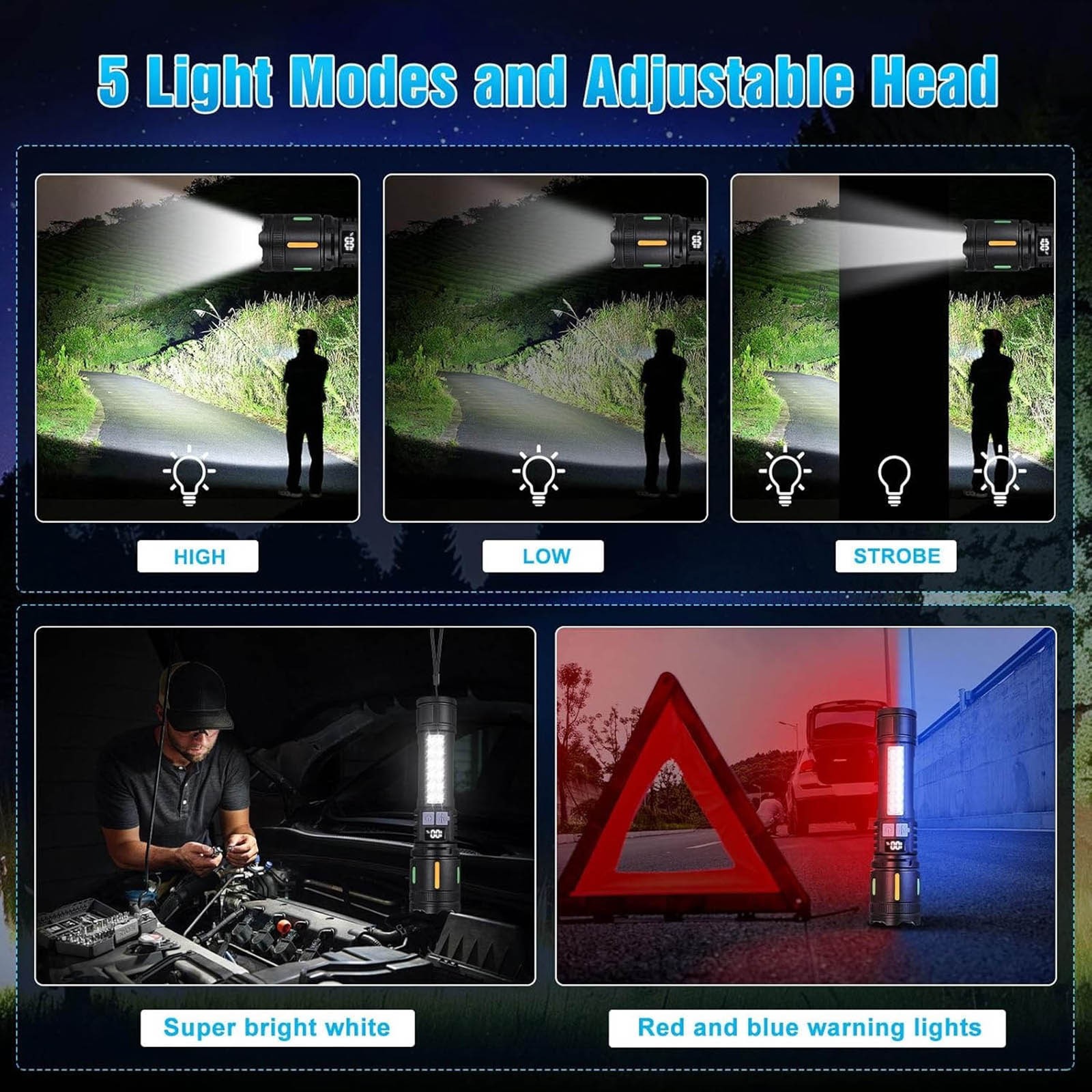 3000 Lumens Super Bright Tactical Flashlight Rechargeable 5 Modes Compact Design