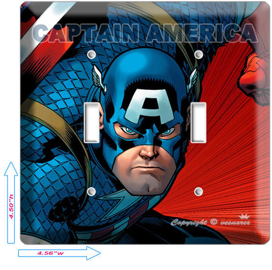 CAPTAIN AMERICA SUPERHERO DOUBLE LIGHT SWITCH WALL PLATE BOYS GAME PLAYROOM ROOM