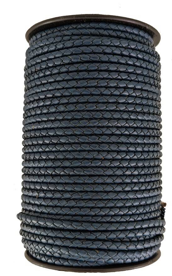 Decorative  Plaited leather cord Navy Blue 5 mm