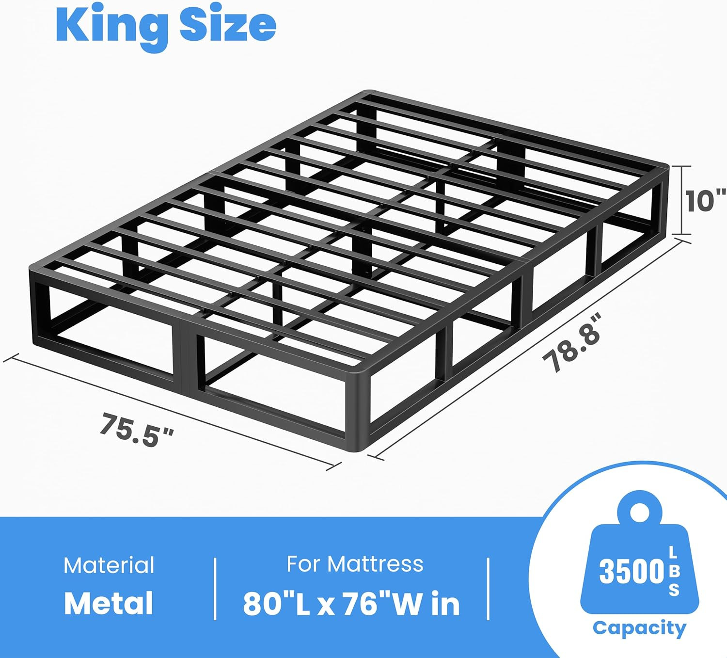 10" King Heavy Duty Metal Box Spring, 3500Lbs Capacity, Easy Assembly