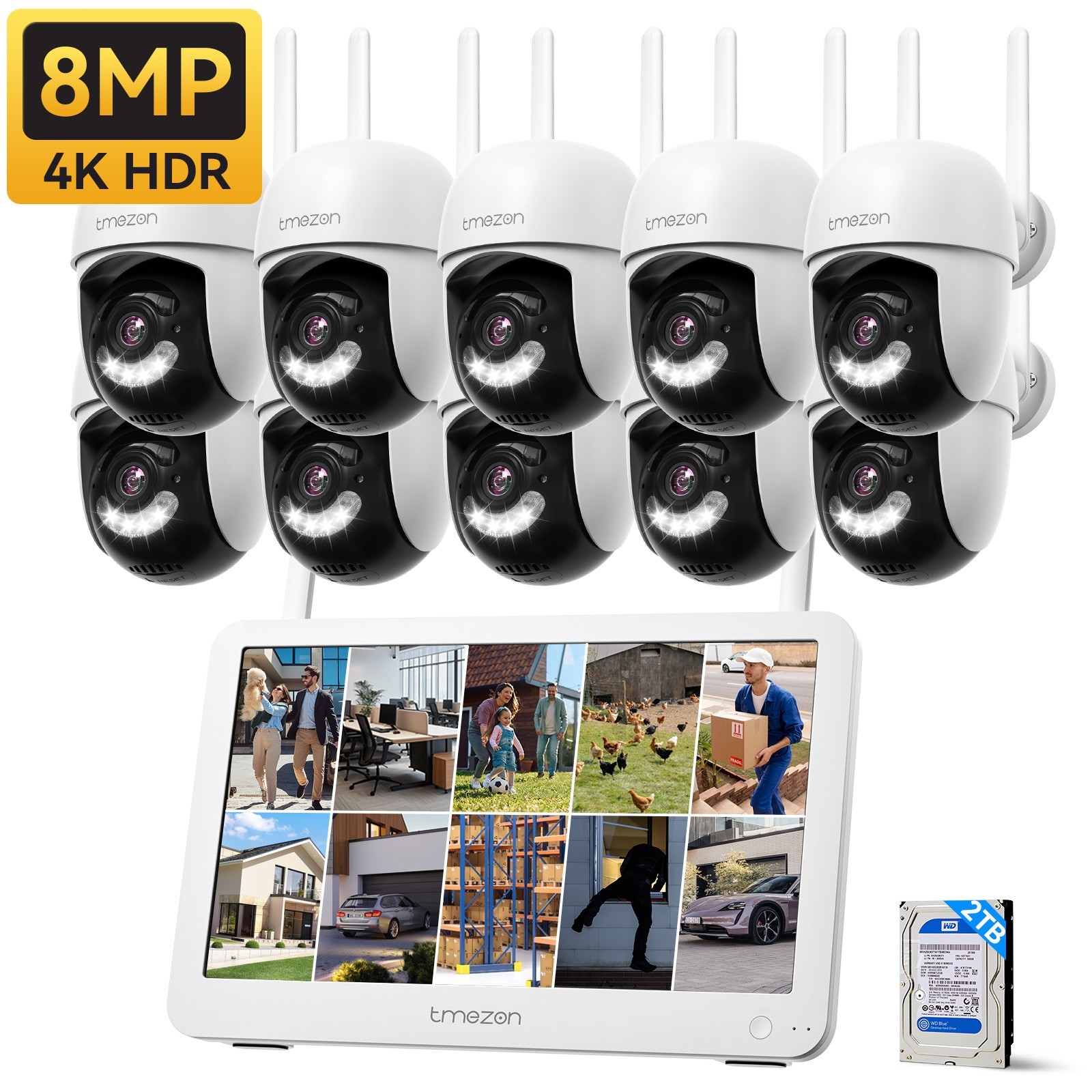 8MP PTZ Wireless Home IP Camera System Outdoor CCTV PTZ Wifi 10CH 12'' Monitor