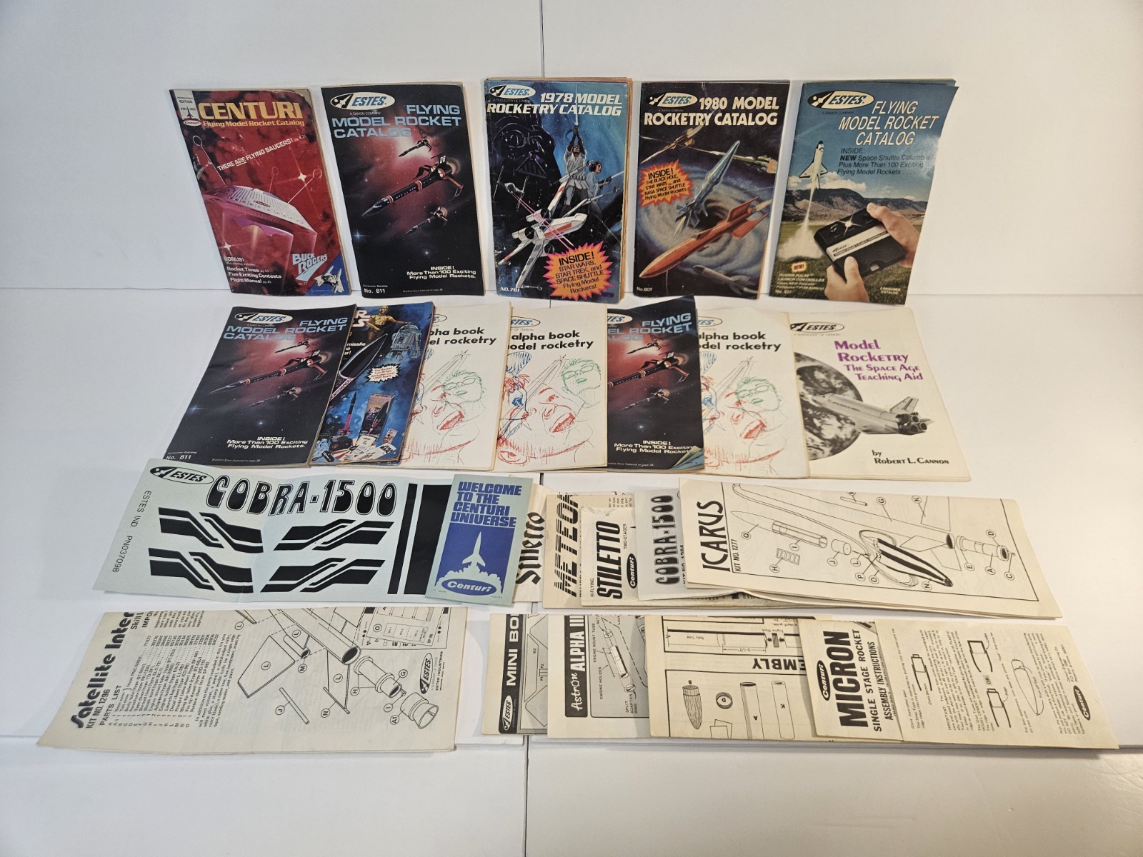 Vintage Estes Centuri Flying Model Rocket Catalog Lot With Instructions & Decals