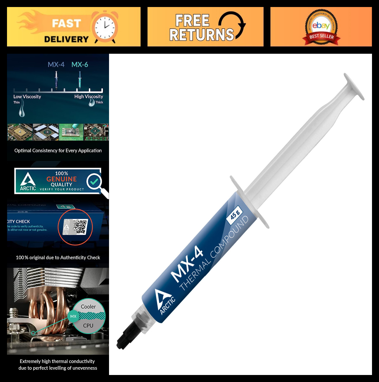 Premium Thermal Paste 45g - High Conductivity CPU GPU Cooling, Long-Lasting, Saf
