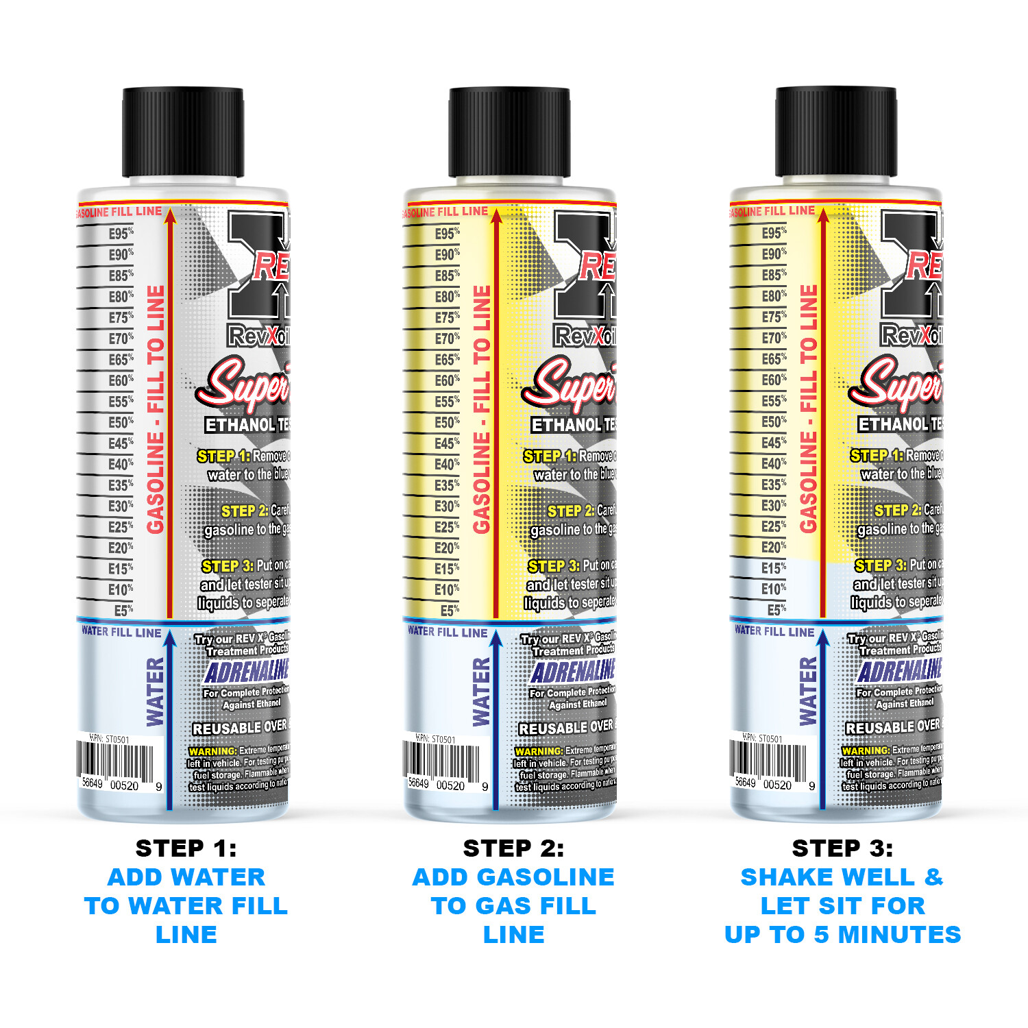 REV X E85 Super Tester Ethanol Test Bottle - Tests E0% - E100% - Easy to Use Kit