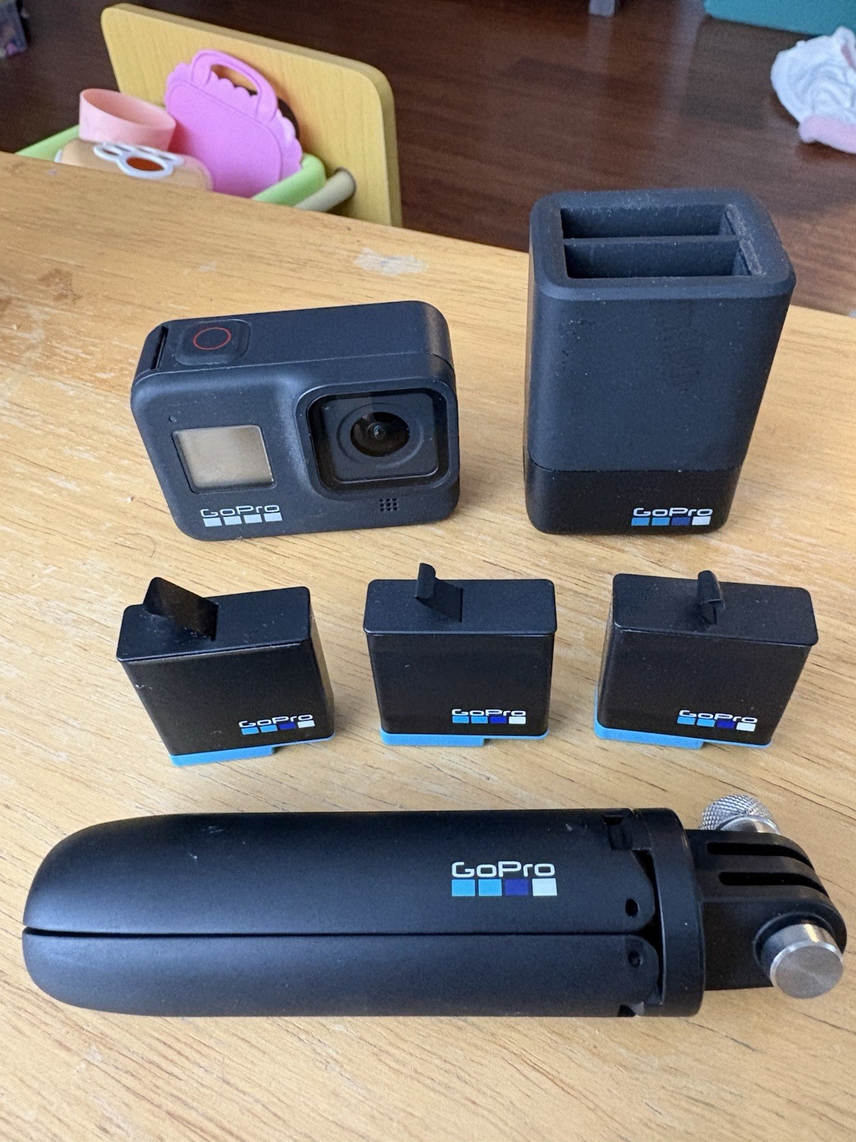 GoPro Accessory Bundle: Camera, 3 Batteries, Charger, Tripod Handle - Black