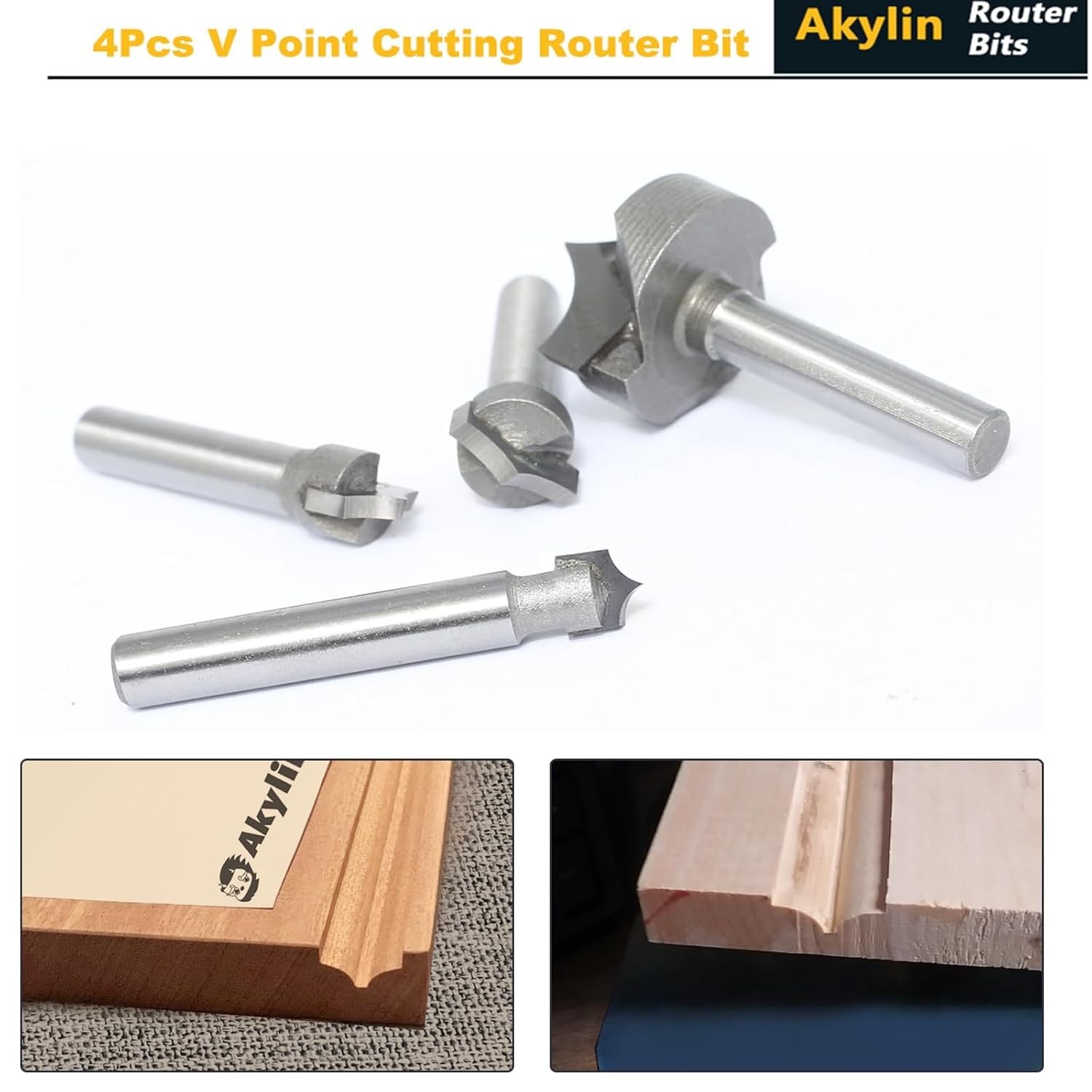 4pcs Point Cutting Roundover Router Bit Set,1/4" Shank