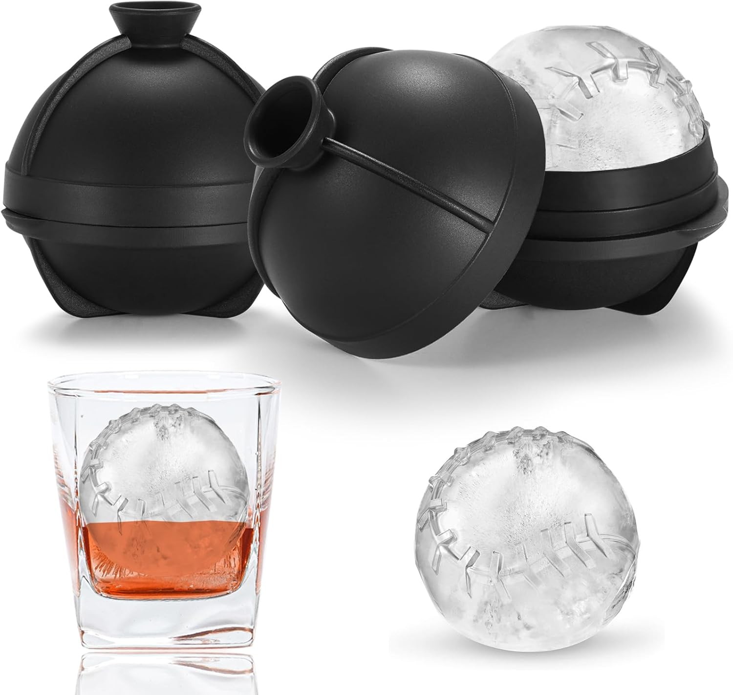 3D Baseball Ice Cube Molds Novelty Baseball Gifts Stuff Men 2.5" Large Silicone
