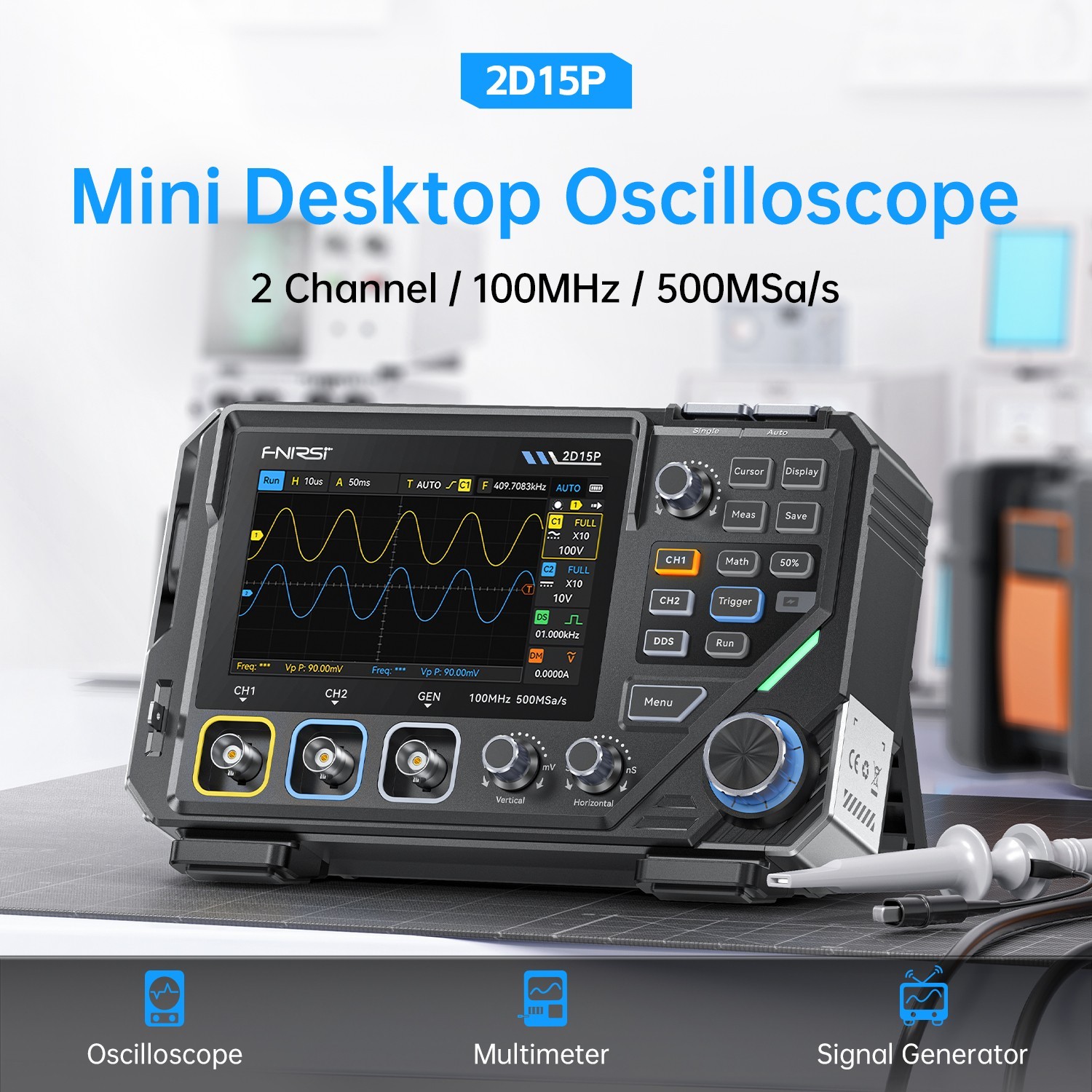 FNIRSI 2D15P Digital Multimeter Oscilloscope Signal Generator Dual Channel 100M