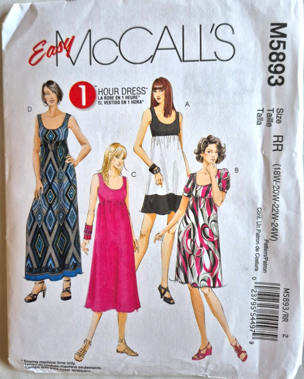MCCALLS PATTERN 5893 DRESSES WOMENS SIZES  18W 20W 22W 24W   UNCUT  NEW  FF