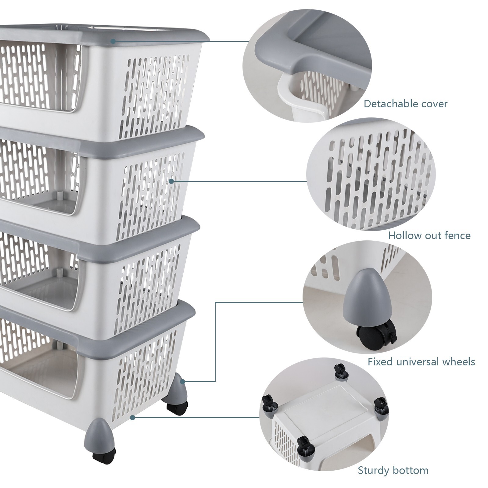 Idotry 4-Packs Plastic Stackable Storage Bins - Large Storage Basket with Wheels