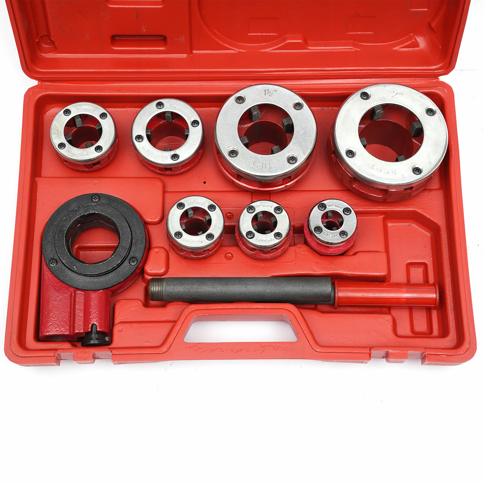 BSPT Pipe Threader 3/8" to 2" Dies Set Threading Tool Ratchet w/ Handle 7-Sizes