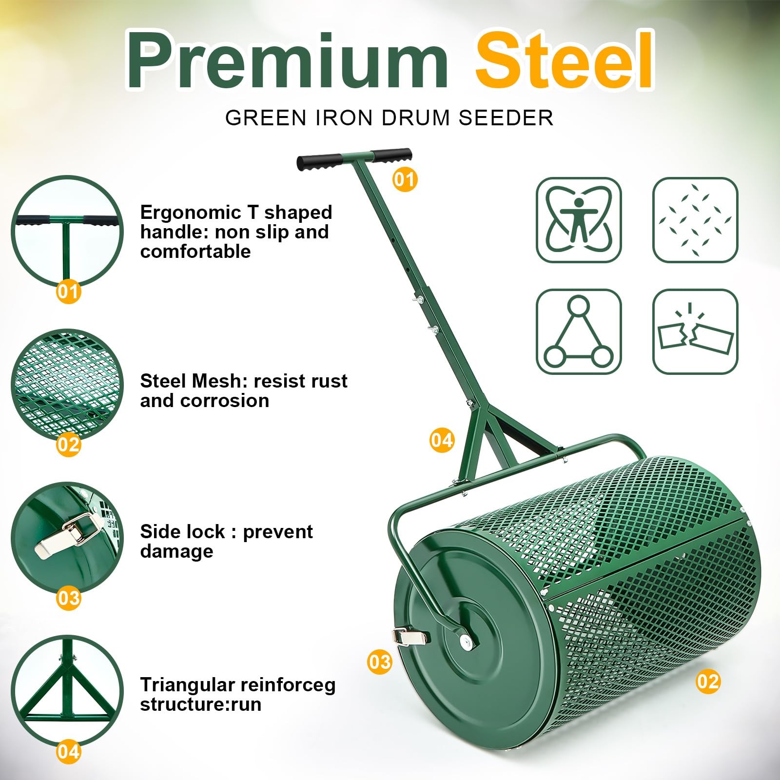Hiboom 36 Inch Compost Spreader, Peat Moss 15.7 x 36 Inch, Green