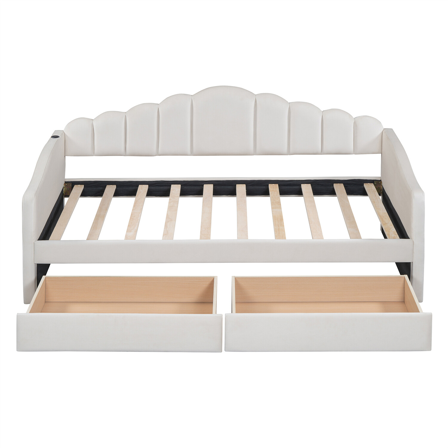 Twin Size Daybed Upholstered Bed Frame Sofa Bed w/ 2 Drawers Beige/Gray/Pink