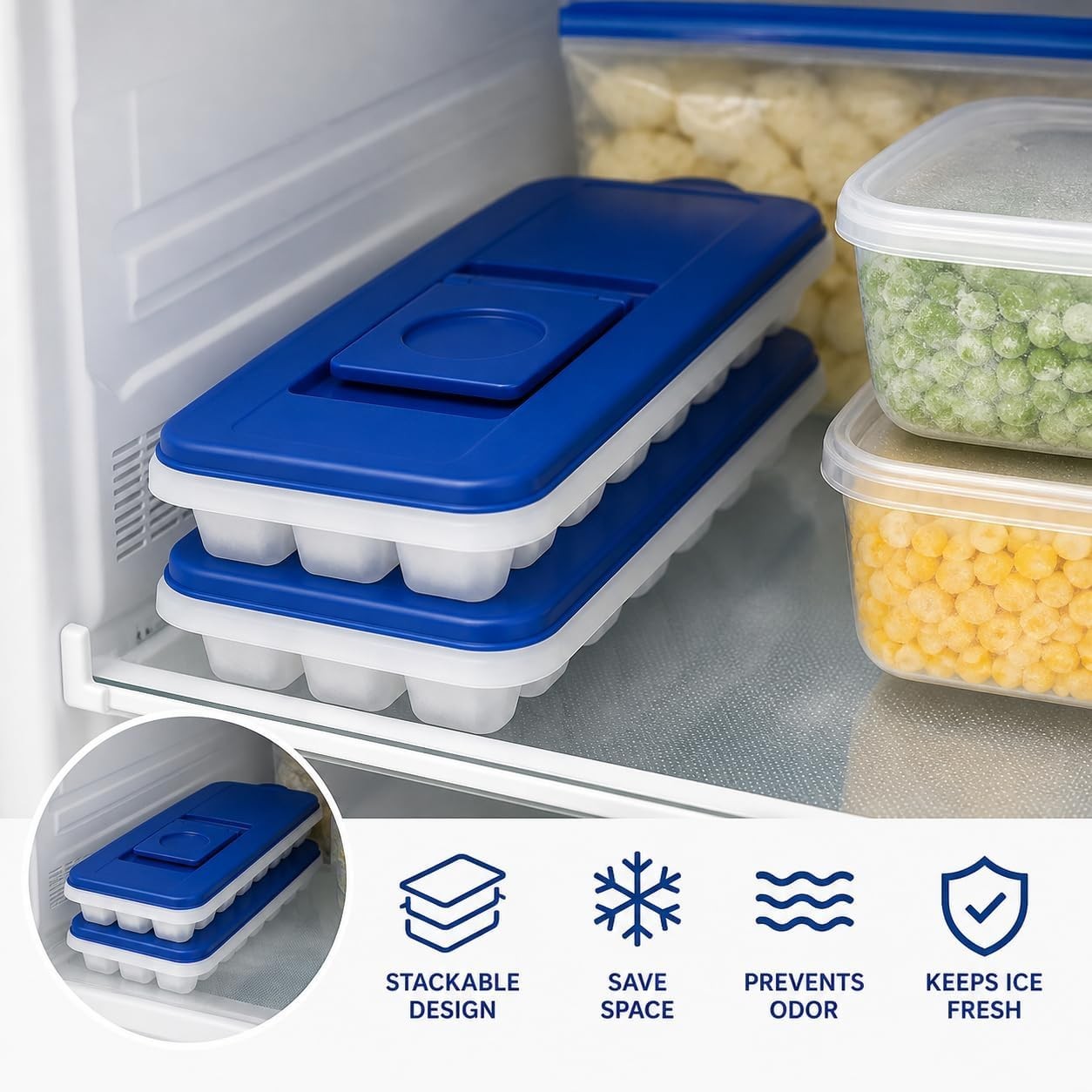 2-Pack No-Spill Ice Cube Trays with Lids – BPA-Free, Easy Release & Stackable...