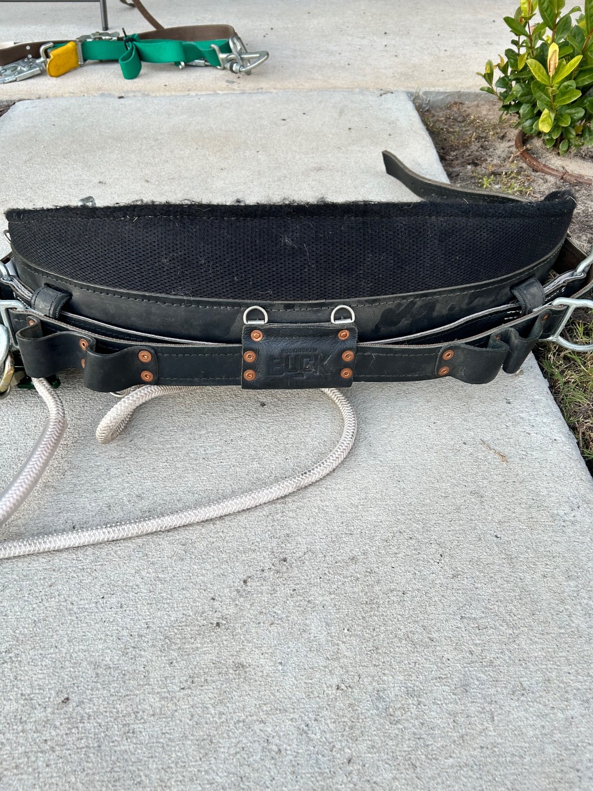 buckingham climbing belt size 30, hooks, safety line, and buck squeeze