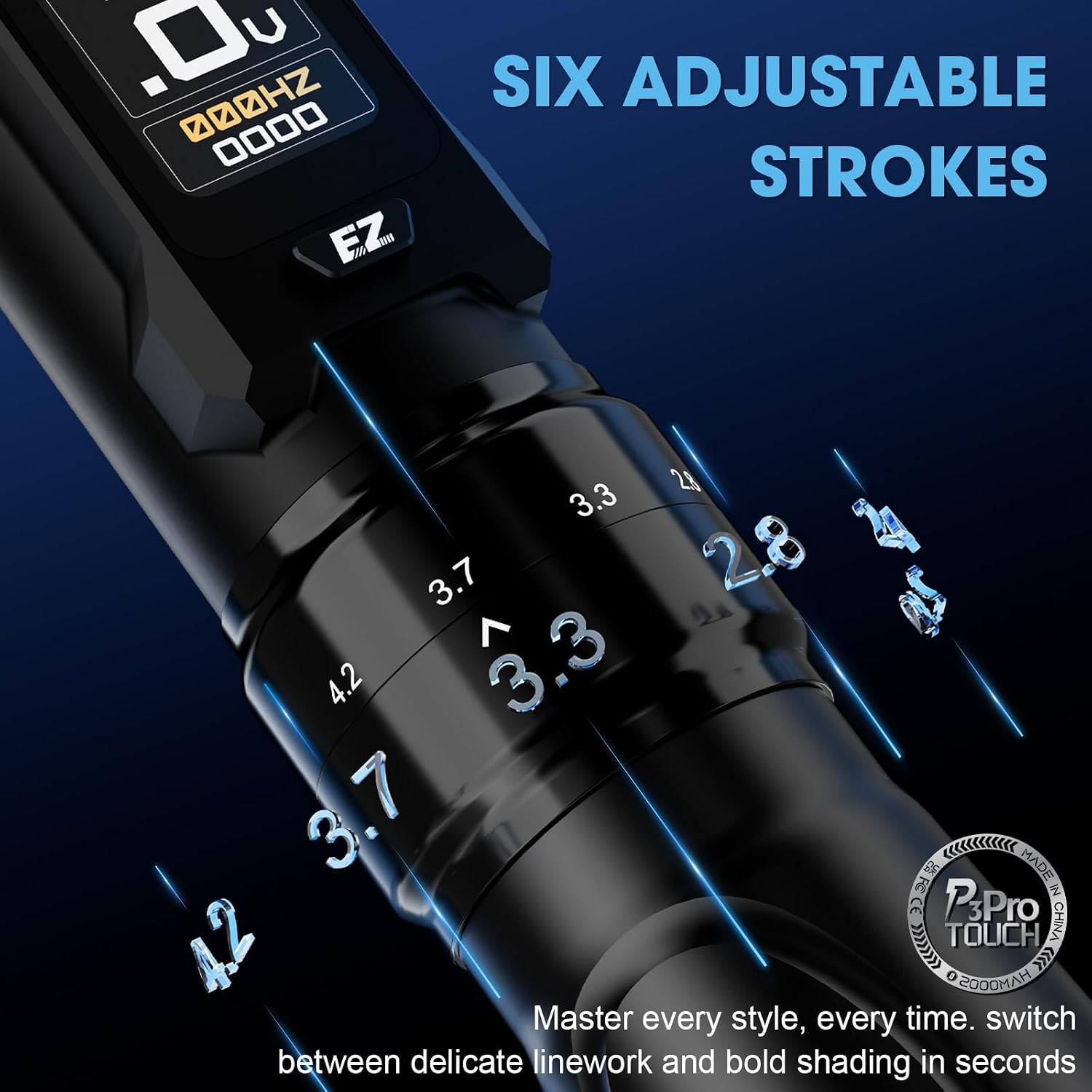 Touchscreen Tattoo Machine, Adjustable Strokes, Black