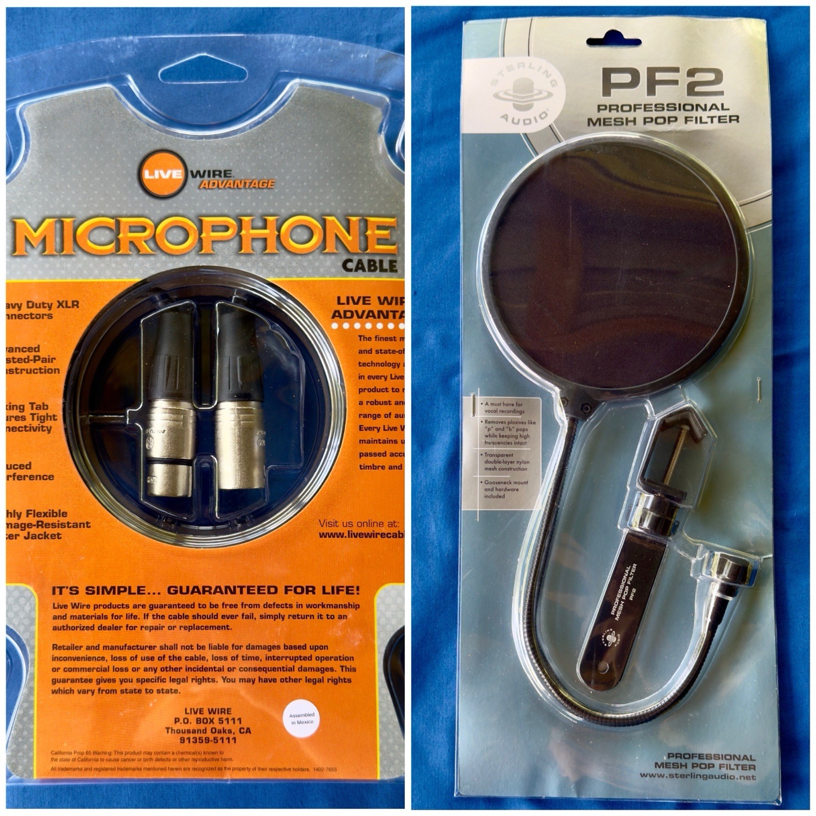 Sterling PF2 Pop Filter + Live Wire 15ft XLR Mic Cable Recording Bundle NEW
