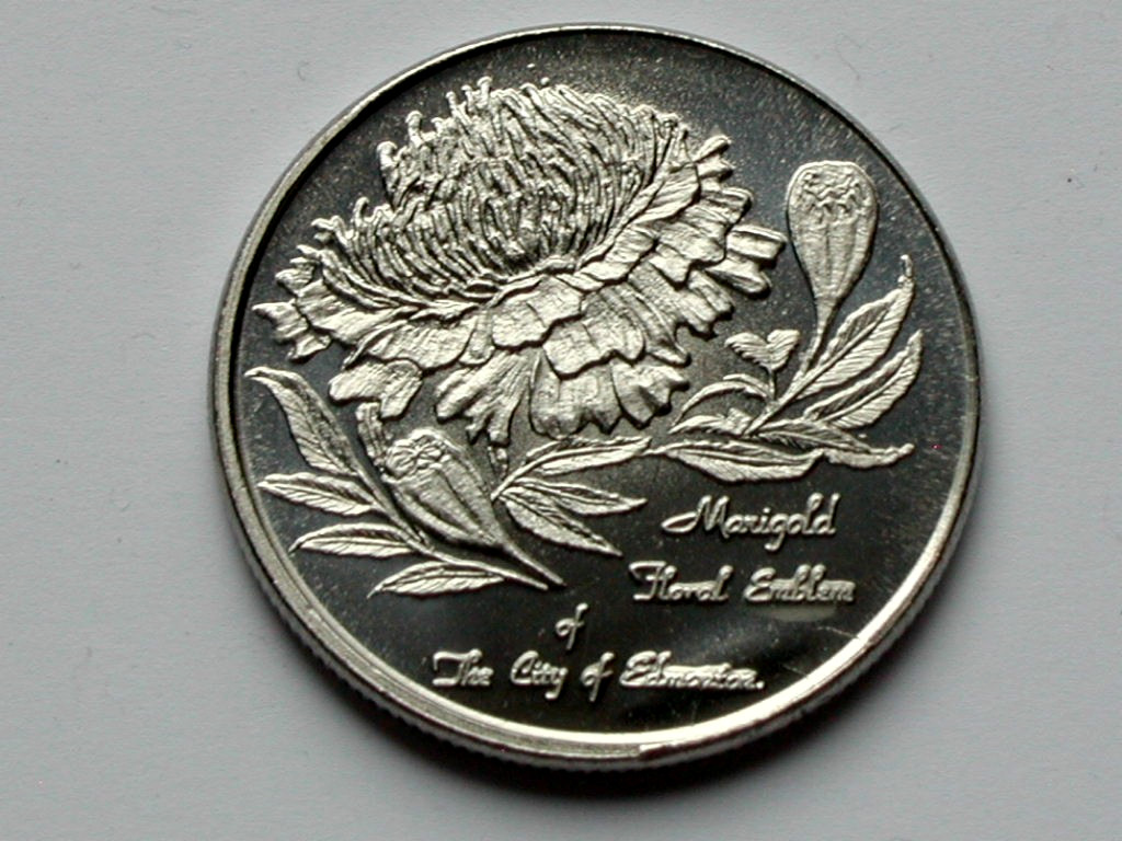 Muttart Conservatory Edmonton AB CANADA 1976 Souvenir Medal with Marigold Flower