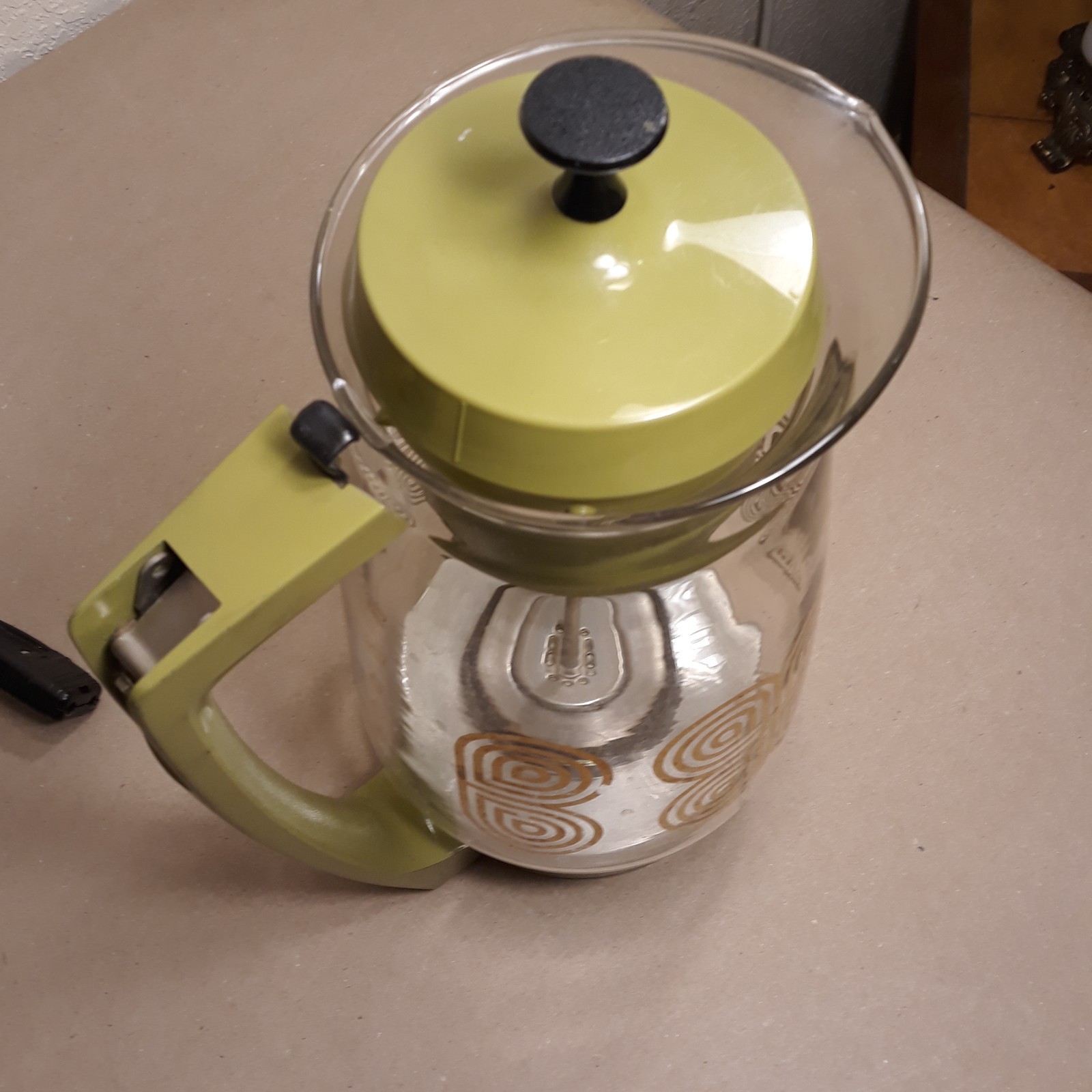 SUNBEAM COFFEEMASTER PERCOLATOR GREEN GLASS P-BT Missing Push Button On Handle