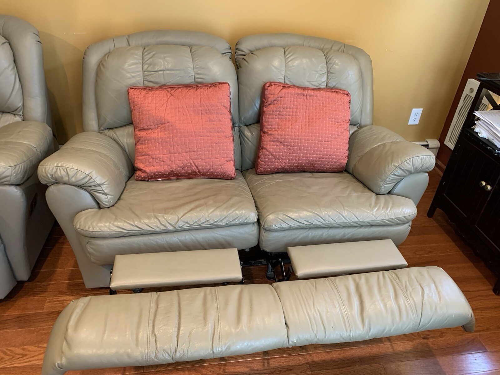 Grey Leather 2-Seater Reclining Sofa 67”x35”x40”
