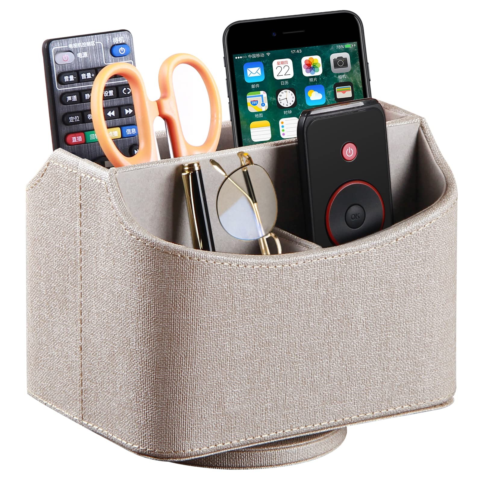 Leather 360°Rotatable Remote Control Holder,Nightstand TV Remote Caddy,Office...