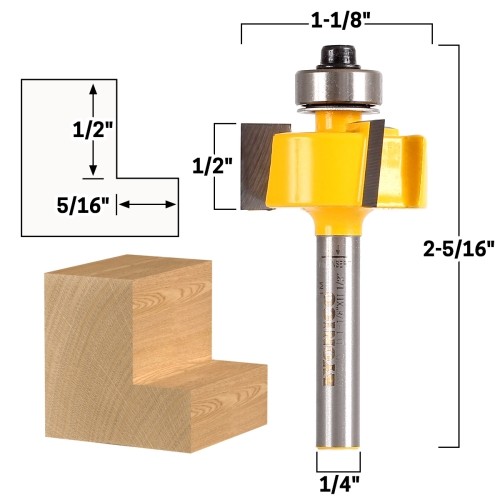 1/2" Height X 5/16" Depth Rabbet Router Bit - 1/4" Shank - Yonico 14702q