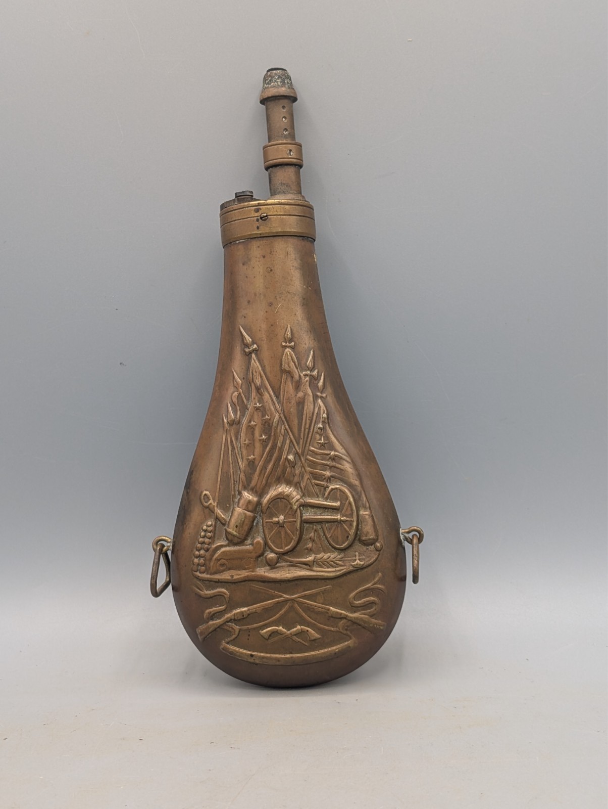 VINTAGE COPPER GUN POWDER FLASK-Civil War Morter, Firearms & Flags