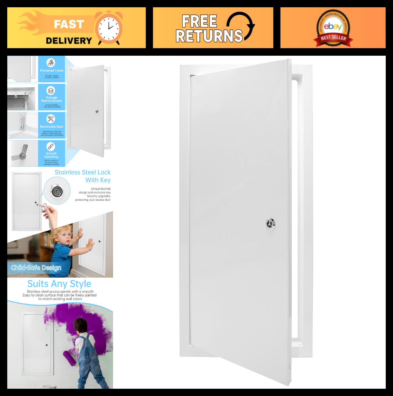 Heavy-Duty 14x29 Inch Drywall Access Panel, 1.2mm Thick Door with Lock & Key