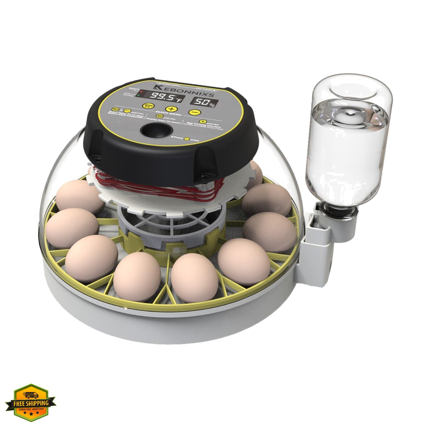 12 Egg Incubator with Humidity Display, Egg Candler, Automatic Egg Turner, fo...
