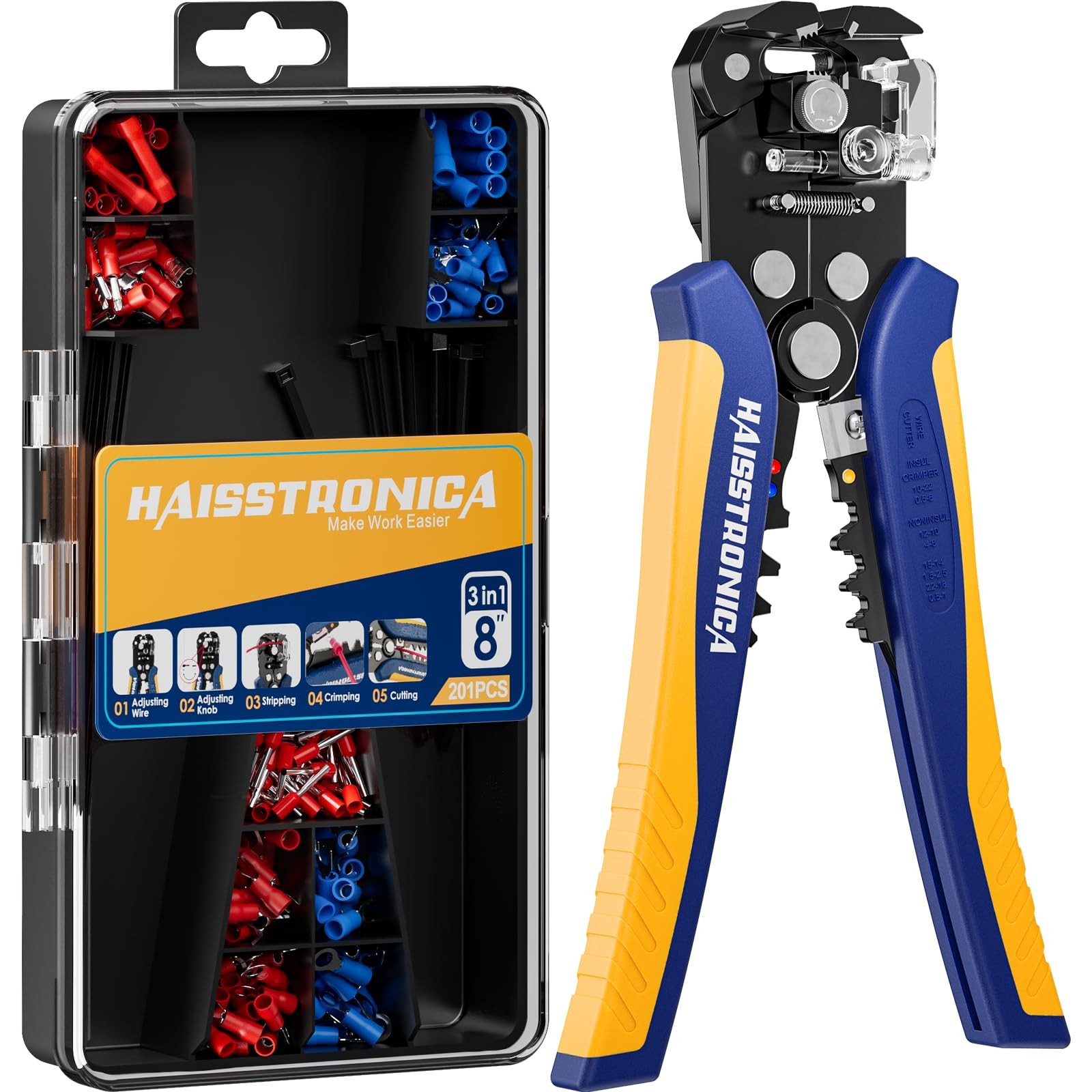 201pcs Wire Stripper Kit Automatic Wire Stripping Tool For Awg 2410 Cables With