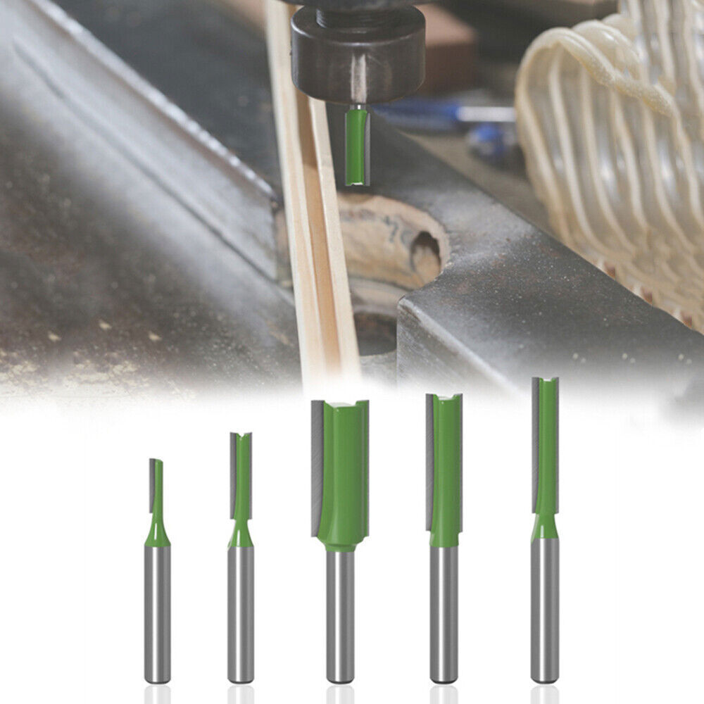 7Pcs 1/4" Shank Single Double Flute Straight Router Bit Tool Set For Woodworking